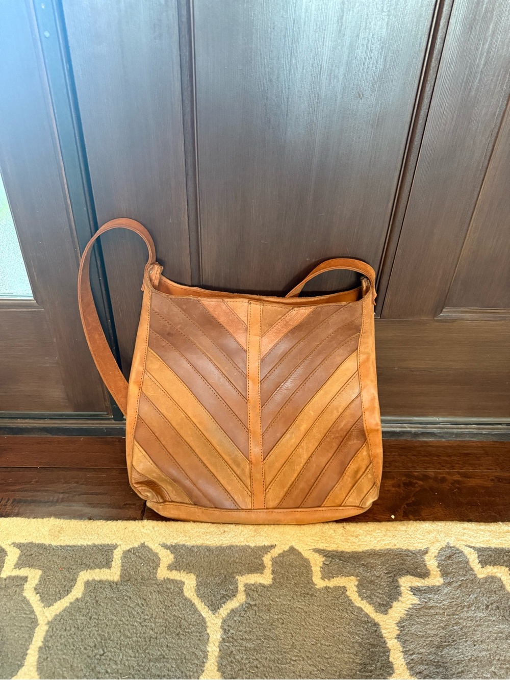 Leather Chevron Patchwork Shoulder Bag in Cognac (purchased from Magnolia)